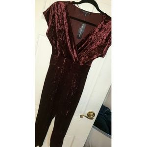 Burgundy crushed velvet jumpsuit